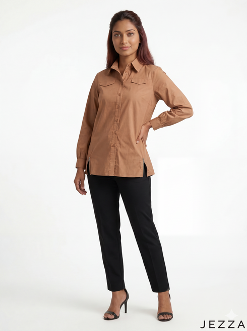 Mocha Form: Structured Relaxed Fit Top 75594