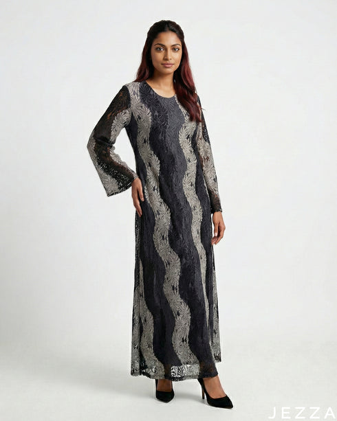 Elegant Bloom: Floral Lace A-Line Dress 80612