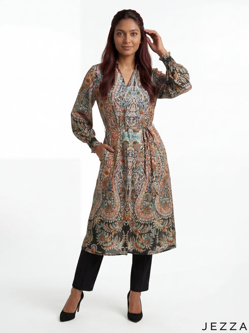 Vintage Luxe: Satin Paisley Tunic Top 75902