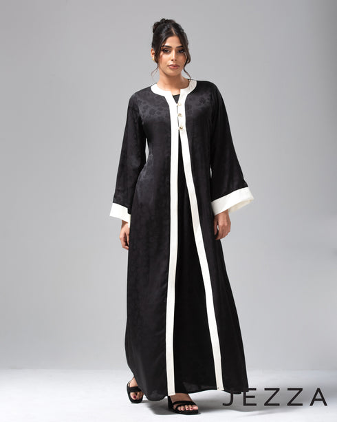 Black A-Line Dress with White Contrast Detailing 63841