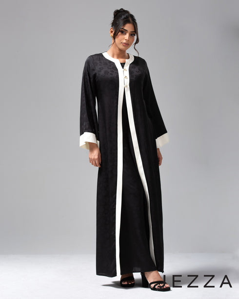 Black A-Line Dress with White Contrast Detailing 63841