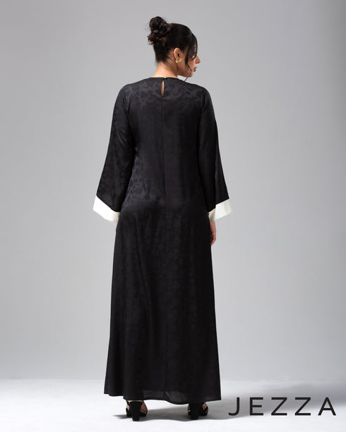 Black A-Line Dress with White Contrast Detailing 63841