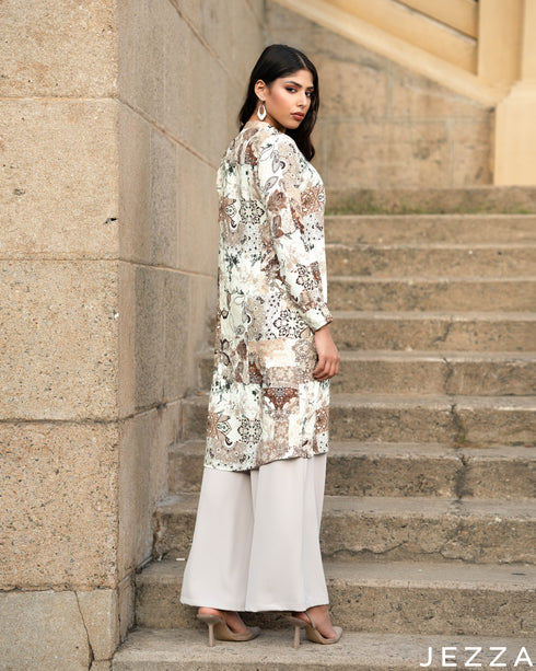 Artful Harmony: Patchwork Mandarin Midi Top 77711