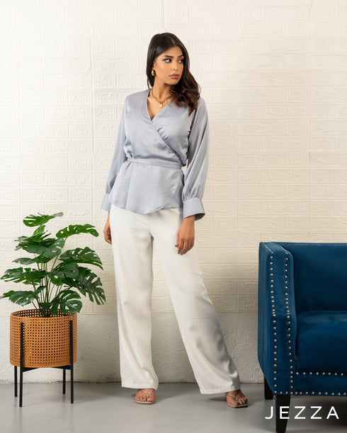 Elegant Satin Long Sleeve Top – Hip Length 67441