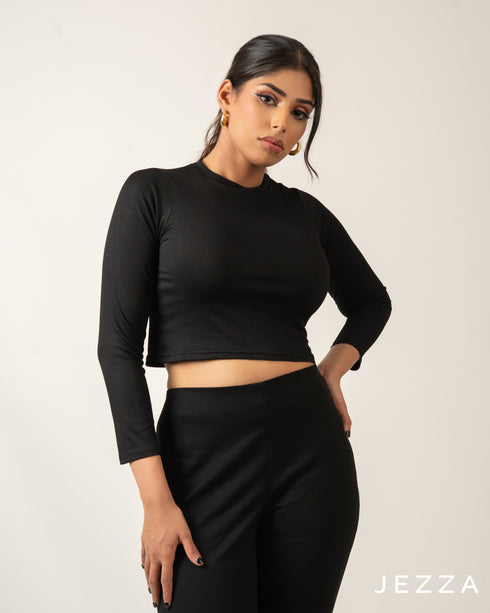 Ribbed Spandex Long Sleeve Crop Top 70772