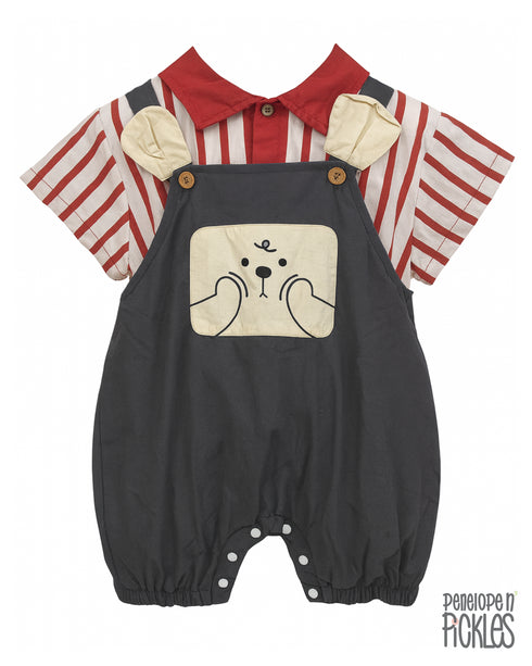 Playful Bear: Striped Shirt & Dungaree Romper Set 73941