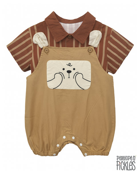 Playful Bear: Striped Shirt & Dungaree Romper Set 73931