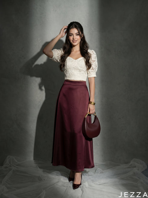 Wine Glide: Burgundy Satin Skirt 87341