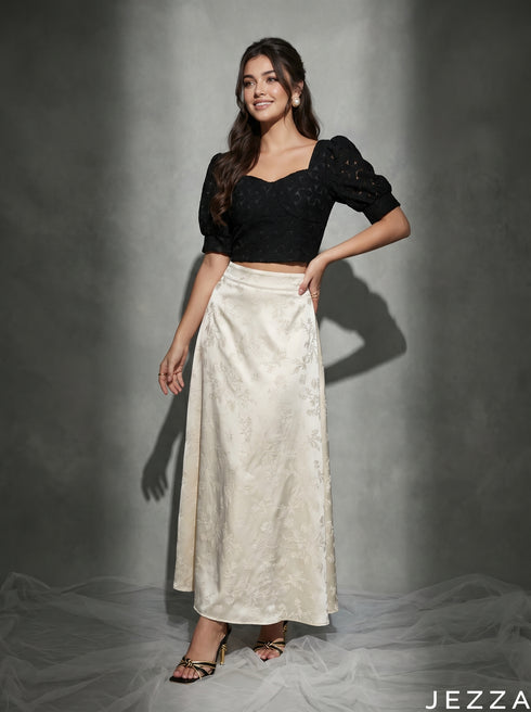 Ivory Flow: Off White Satin Skirt 87321