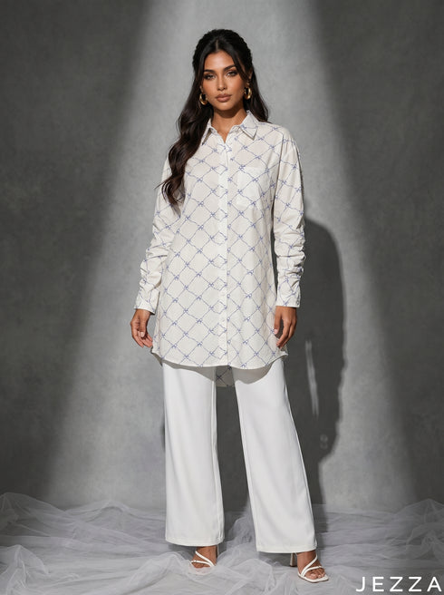 Ribbon Field: Bow Print Poly Cotton Top 88251