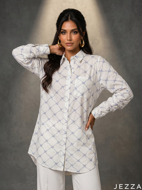Ribbon Field: Bow Print Poly Cotton Top 88251