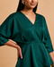 Pine Elegance: Satin V-Neck Hip Top 86371