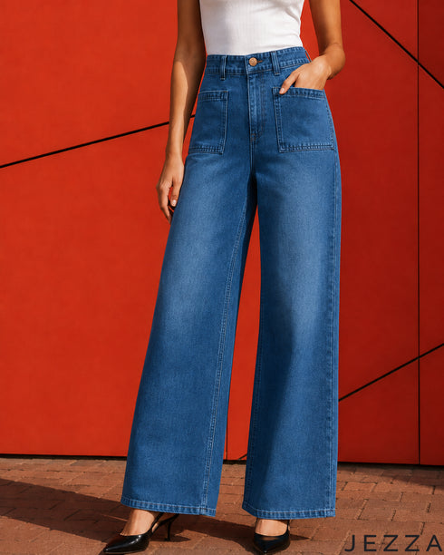 Indigo Horizon: Medium Blue Wide-Leg Denim Jeans DL-290 M