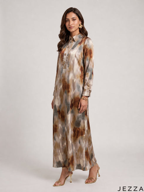 Abstract Elegance: Satin A-Line Dress 88361