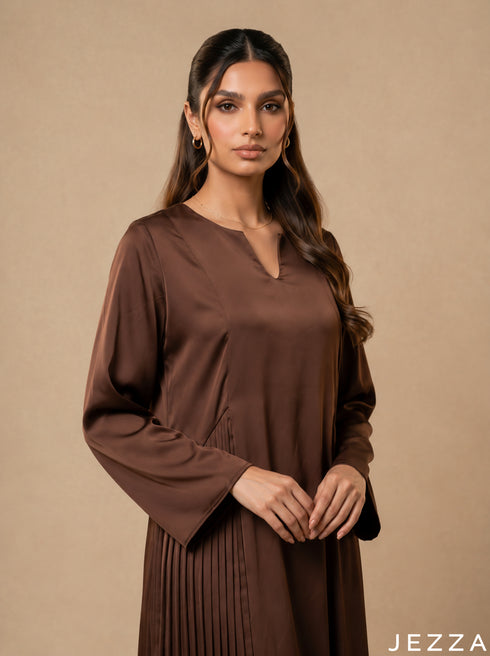 Coffee Glow: Satin A-Line Maxi Dress 77931
