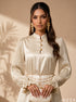 Bloom Cascade: Mandarin Collar Satin Dress 87911