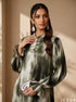 Verdant Wash: Satin A-Line Maxi Dress 86641