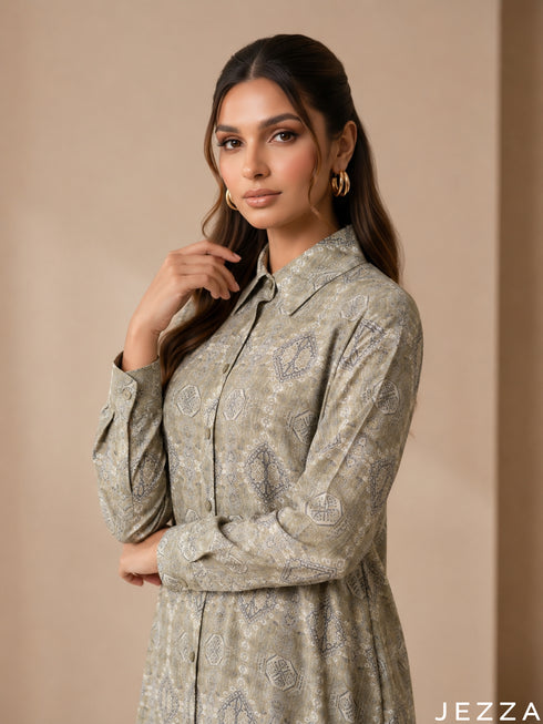 Pattern Muse: Collared Midi Length Top 82351