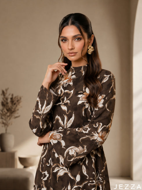 Floral Sketch: Mandarin Collar Knee Top 87032