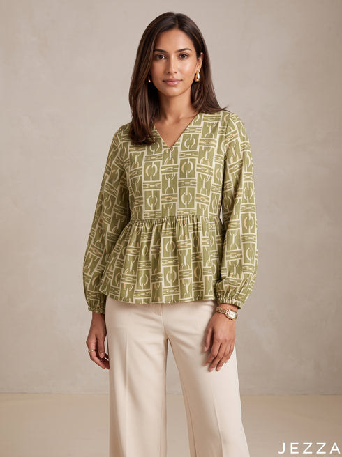Grid Muse: Geometric Rayon Hip Top 90111