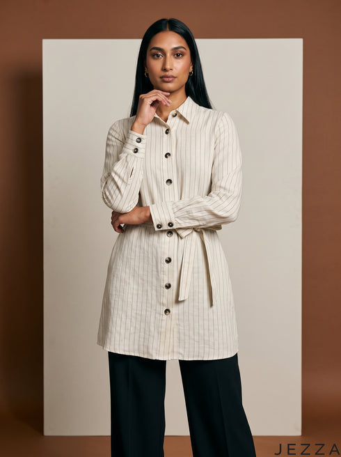Stripe Rhythm: Poly Cotton Below Hip Top 90721