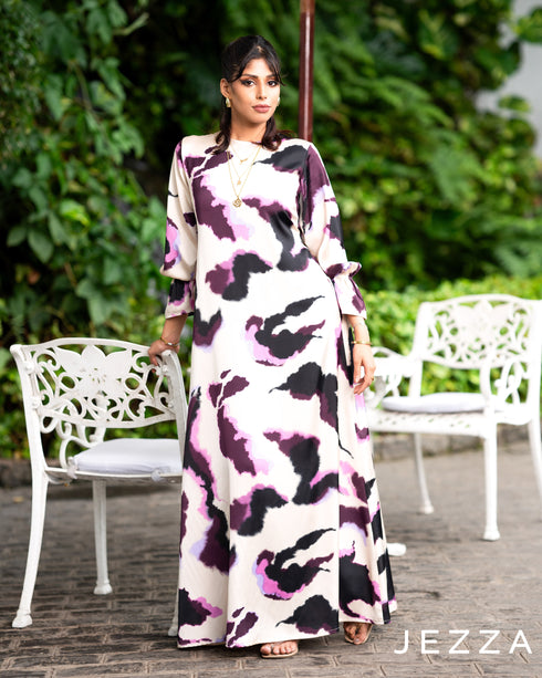 Crisscross Detail Long Dress in Printed Polyester 59712