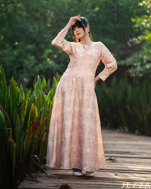 Topaz Glow: Beaded Cotton Maxi Dress 84251