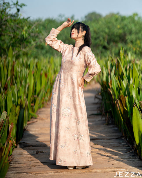 Topaz Glow: Beaded Cotton Maxi Dress 84251