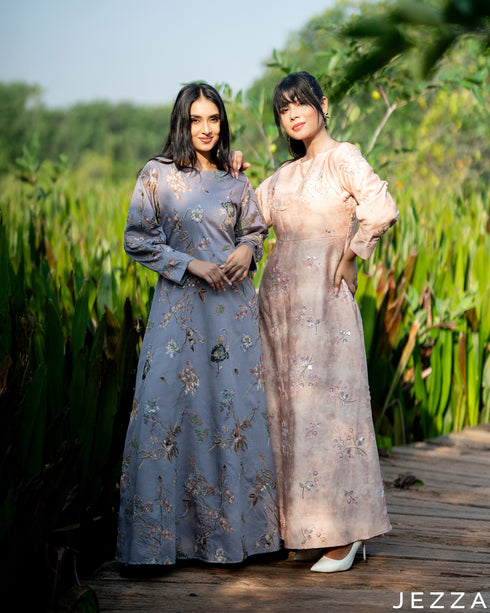 Topaz Glow: Beaded Cotton Maxi Dress 84251