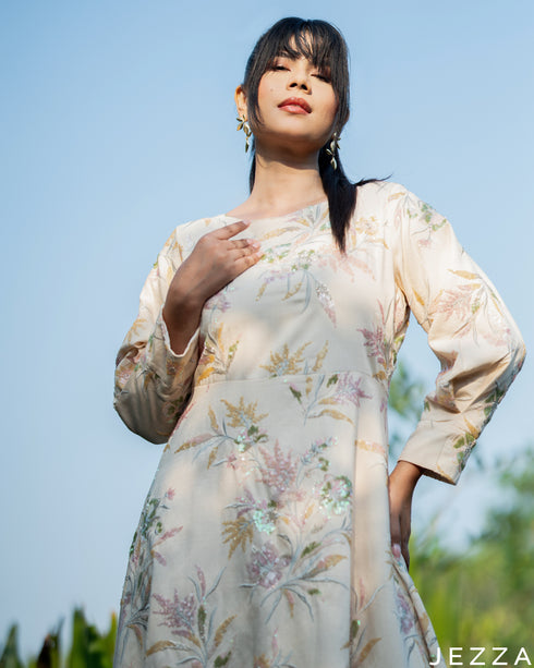 Pure Light: Beaded Long Sleeve Dress 84221