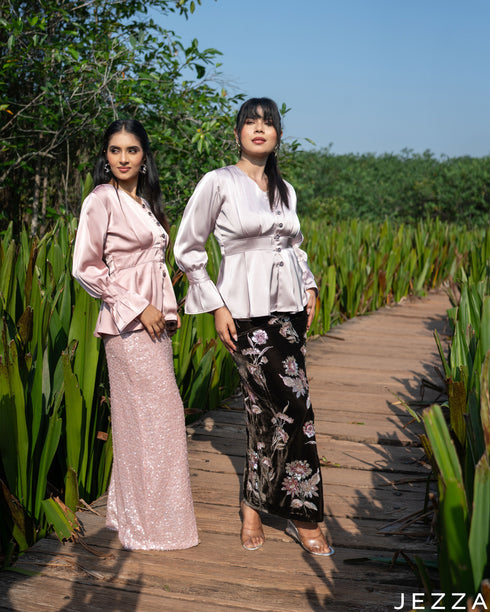 Latte Luxe: Beaded Satin & Velvet Set 83331/8334