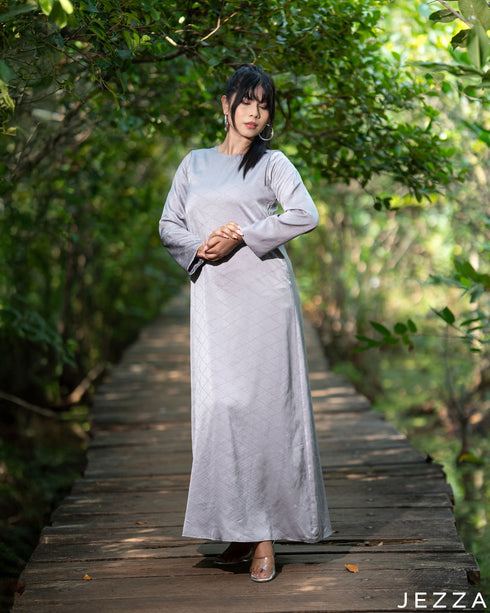 Subtle Glam: Gray Stone-Embellished Satin A-Line Dress 82992