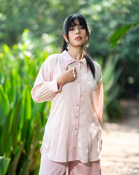 Delicate Glow: Ballet Pink Stone-Embellished Satin Set 79471/79481