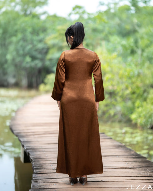 Golden Dusk: Satin Dress & Cardigan Set 81011/7949