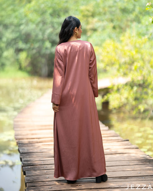 Chic Harmony: Black Dress & Turkish Rose Pink Satin Cardigan Set 81801/7949