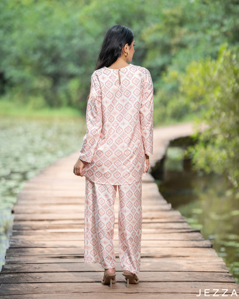 Sparkling Geometry: Stone-Embellished Satin Top & Pant Set 81331/8132