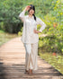Elegant Shine: Ivory Stone-Embellished Satin Top & Pant Set 79472/79482