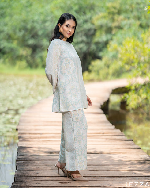 Glam Geometry: Stone-Embellished Satin Top & Pant Set 81351/8134