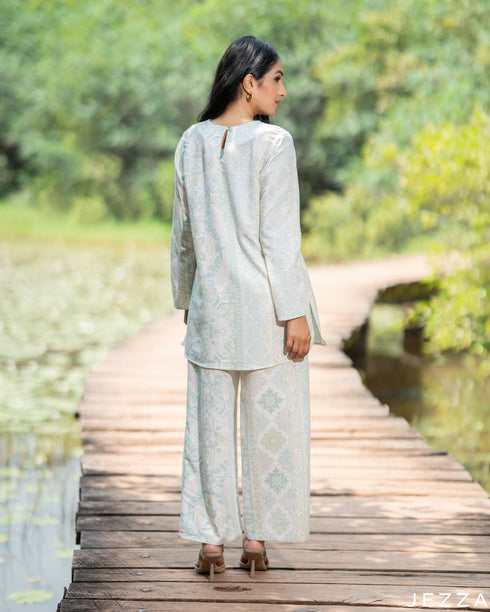 Glam Geometry: Stone-Embellished Satin Top & Pant Set 81351/8134