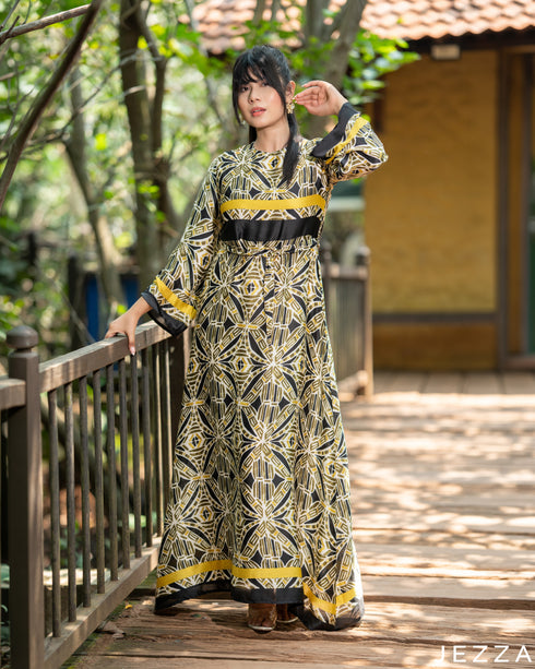 Mandala Muse: Geometric Crepe Satin A-Line Dress 82081