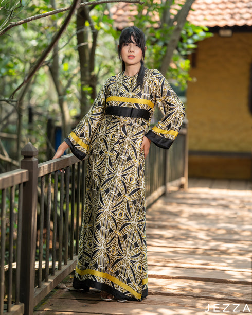 Mandala Muse: Geometric Crepe Satin A-Line Dress 82081