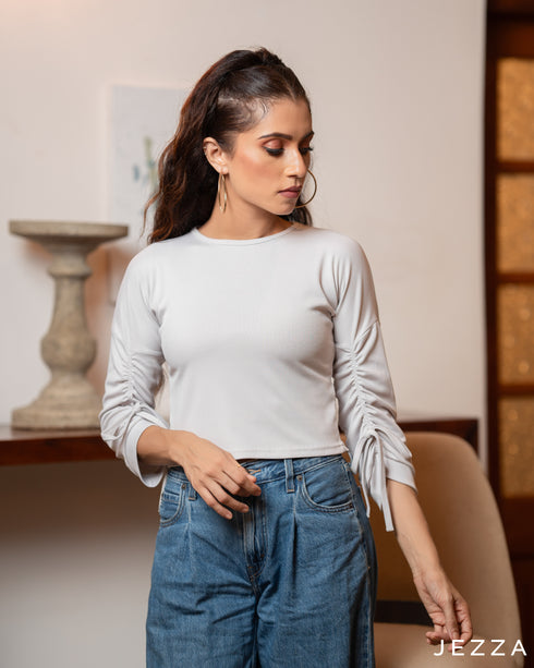 Rib Spandex Hip Top With Decorative Sleeve 54761