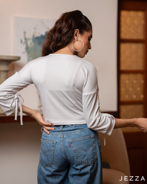 Rib Spandex Hip Top With Decorative Sleeve 54761