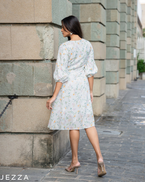 Ethereal Bloom: Below-Knee Floral Dress 76141