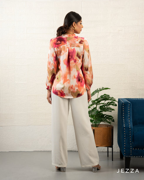 Crinkled Satin-Feel Printed Top 70801