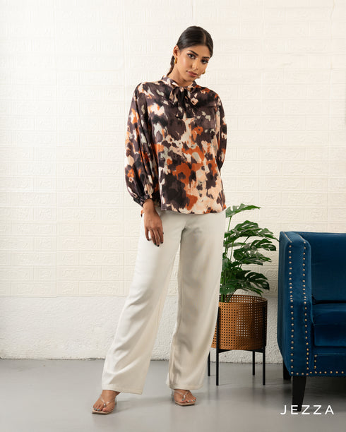 Crinkled Satin-Feel Printed Top 71211