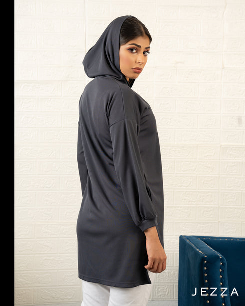 Ribbed Half-Zip Hoodie Top 72151