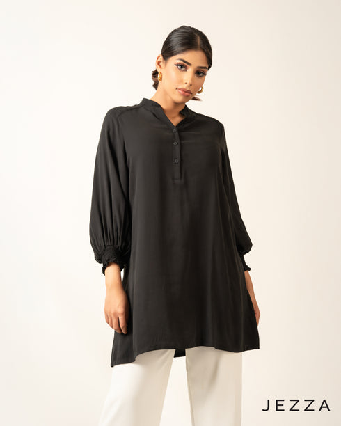 Casual Grace: Poly-Cotton Mandarin Top 67912