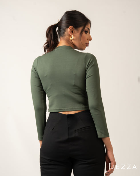 Ribbed Spandex Long Sleeve Crop Top 70773