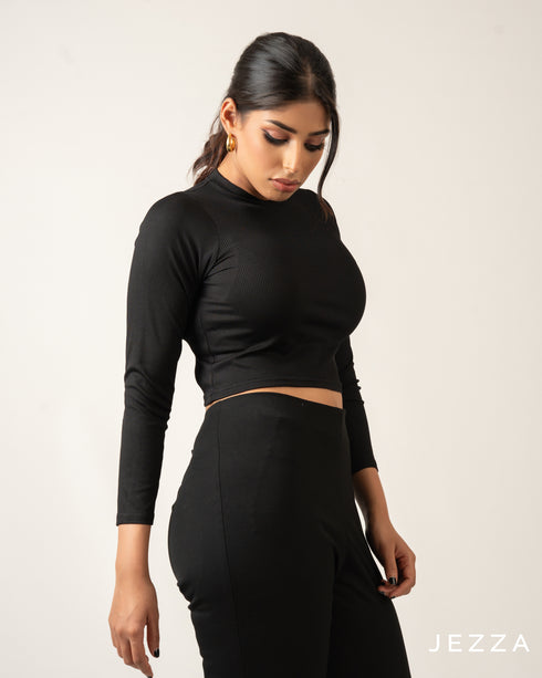 Ribbed Spandex Long Sleeve Crop Top 70772